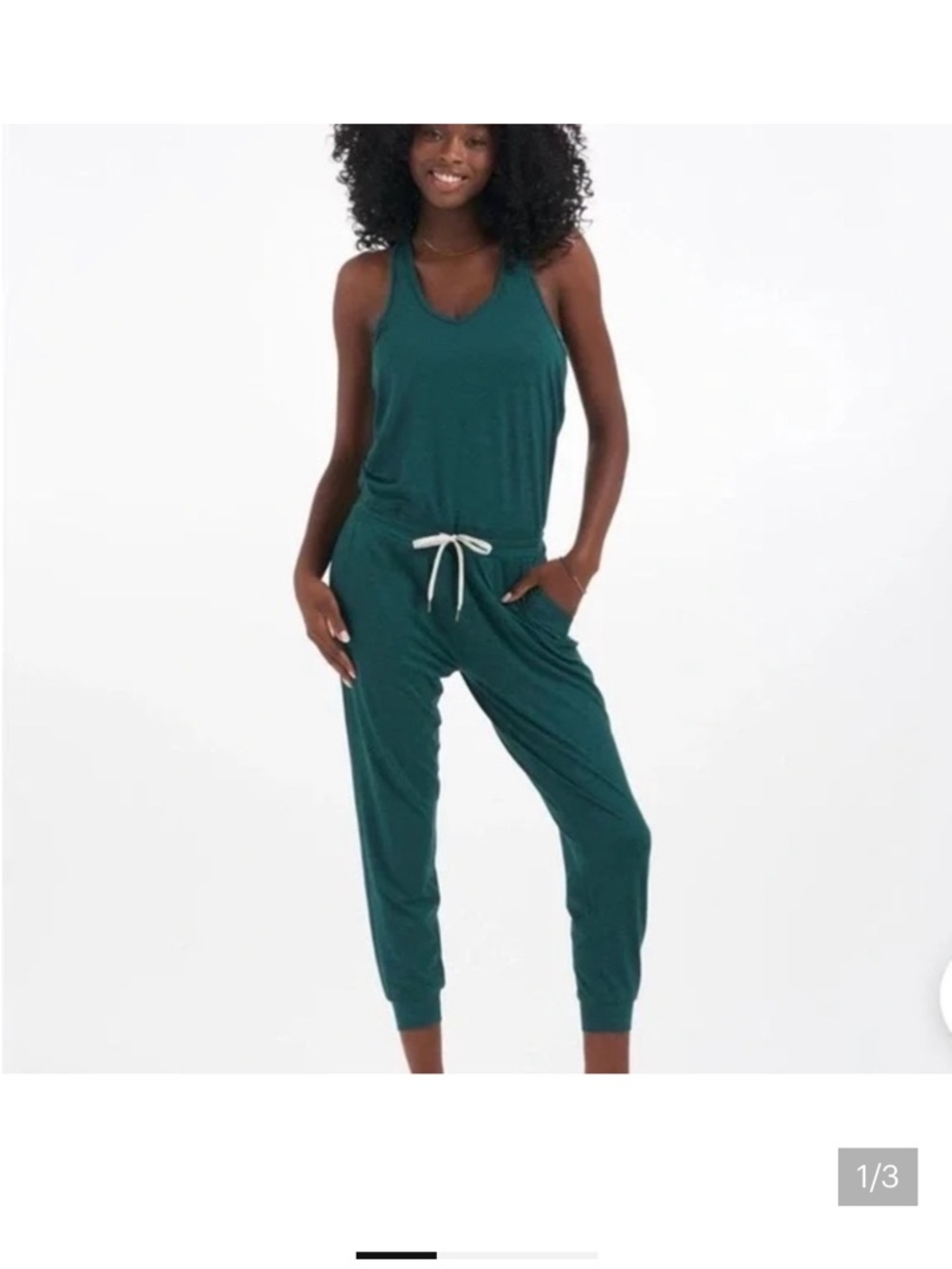 Vuori Teal Tank Jumpsuit with Drawstring Waist